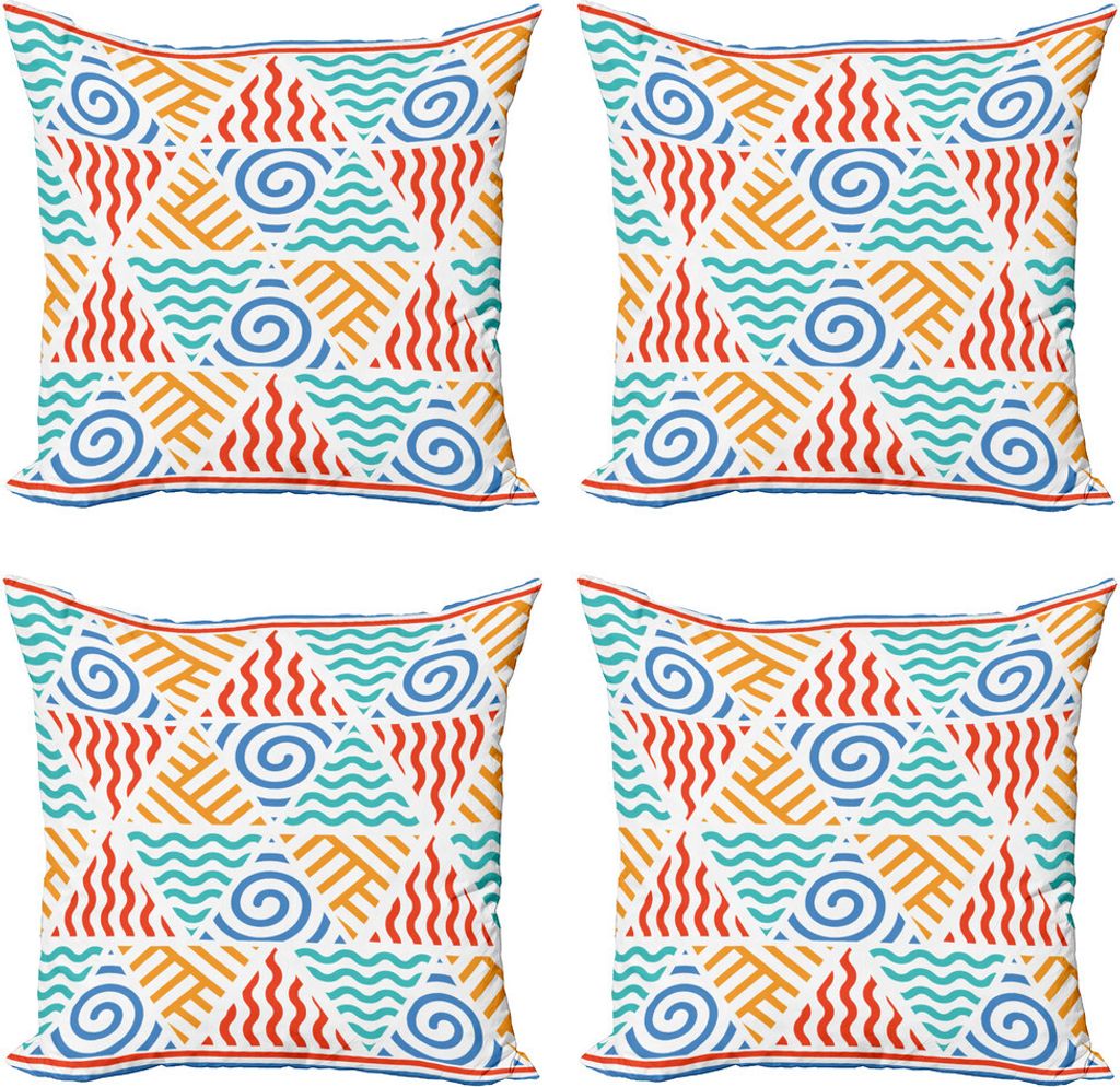 ABAKUHAUS Stammes Kissenbezug Set (4 Stück), 4 Elements Retro Kunst, Moderner Doppelseitiger Digitaldruck, 40 cm x 40 cm, Marigold Teal Blau