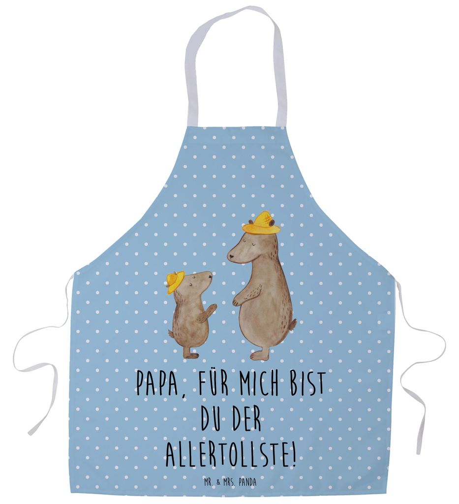 Mr. & Mrs. Panda Barista Schürze Bären mit Hut - Blau Pastell - Geschenk, Vatertag, Kochschürze, Kinder, Grillschürze, Küchenzubehör, Familie...