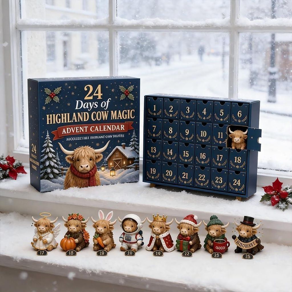 Adventskalender mit 24 Highland-Cow-Figuren, 24 nummerierte Produktbild 