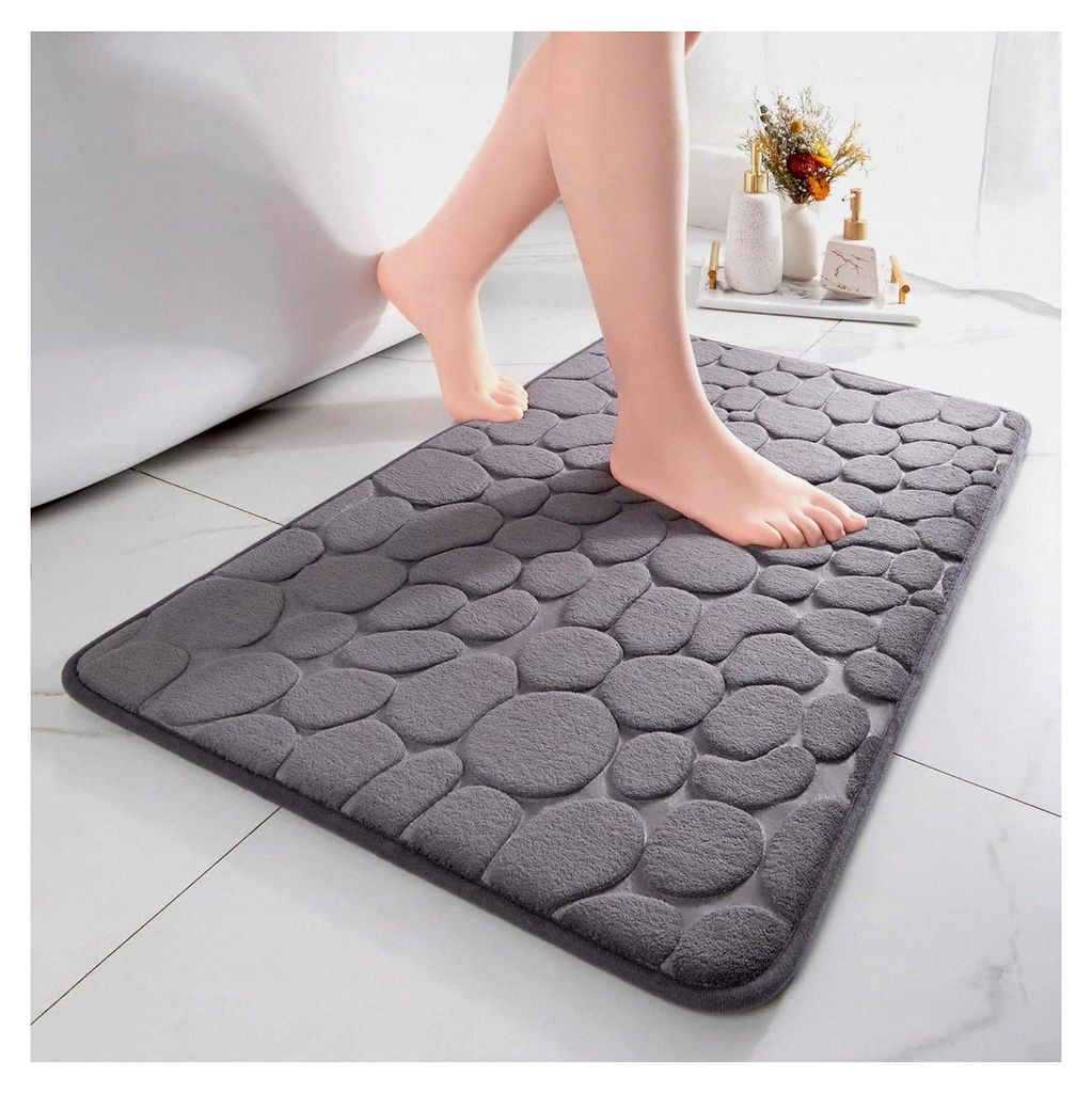 Badematte aus Memoryschaum, saugfähiger Badvorleger für Badezimmer und Wohnzimmer, rutschfeste Duschmatte, 43×61 cm, Dunkelgrau