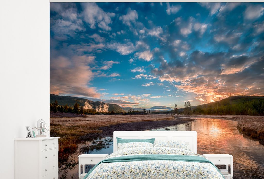 MuchoWow Fototapete für Wohnzimmer oder Schlafzimmer Wandtapete Vinyl Motivtapete Fluss in Montana - 325x260 cm - Tapete