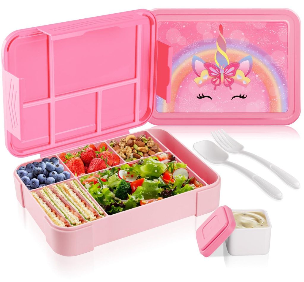 Lunchbox für Kinder mit Fächern, 1300 ml Bento-Lunchbox, BPA-frei mit 5 Fächern, Lunchbox/Snackbox für Mädchen, auslaufsichere Bento-Box für ...