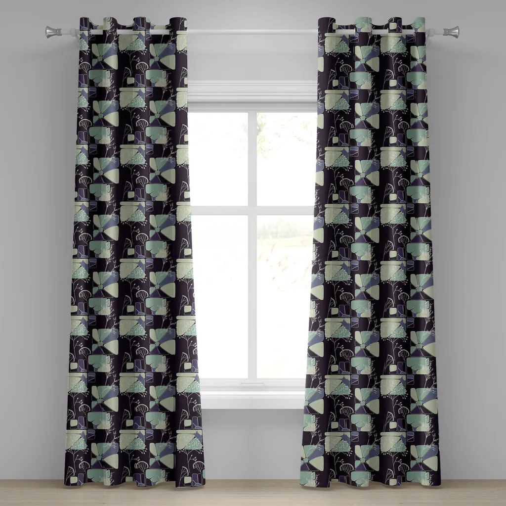 Rideau à œillets à fleurs ABAKUHAUS 280x245cm vert clair et bleu-gris