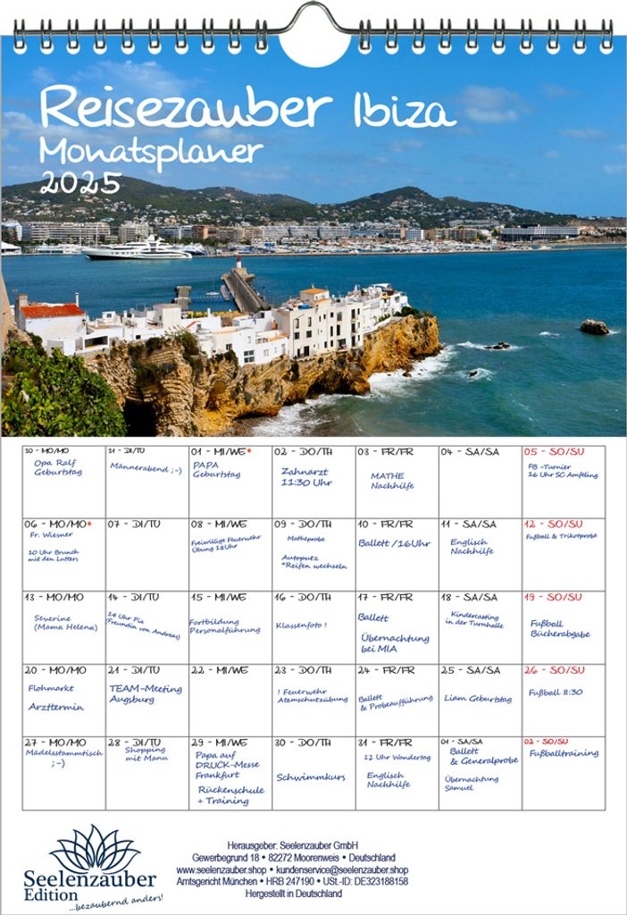 Reisezauber Ibiza Planer DIN A4 Kalender für 2025 Ibiza Eivissa Urlaub Strand Meer Mediterran Spanien - Seelenzauber