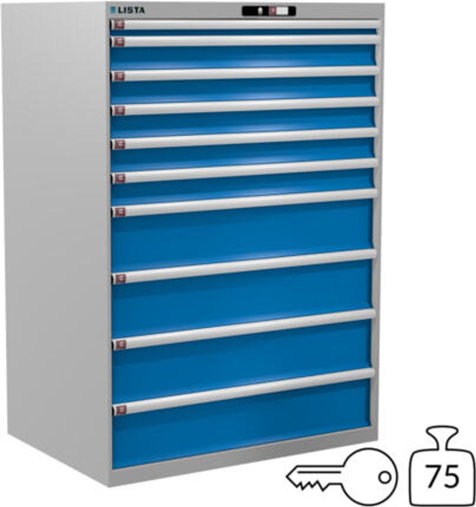 Lista Schubladenschrank - 78.298.514 - 1.450x1.023x725 mm (HxBxT) - 10 Schubladen - 75 kg - Key Lock - RAL 7035/RAL 5012