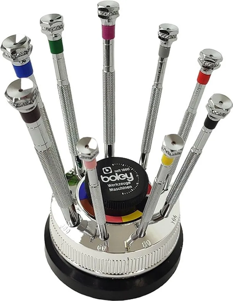 Ensemble de 9 Tournevis Boley sur Socle Rotatif pour l'Horlogerie