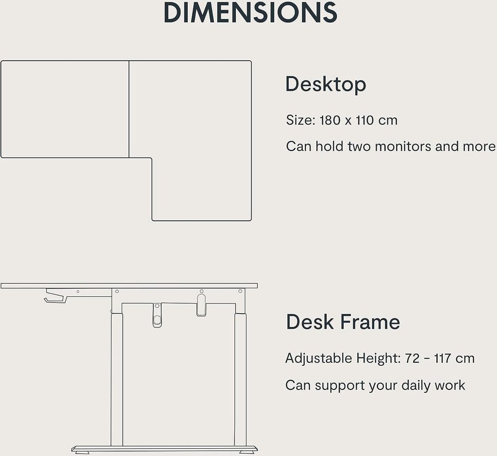 SANODESK 180*110cm Höhenverstellbarer Schreibtisch 4-Beinen Produktbild 7