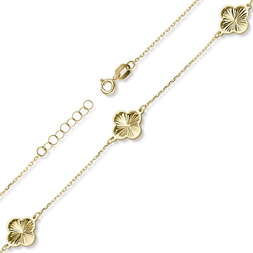 Armband Armkette mit 3 Kleeblatt-Blumen aus 585 Gold Produktbild 