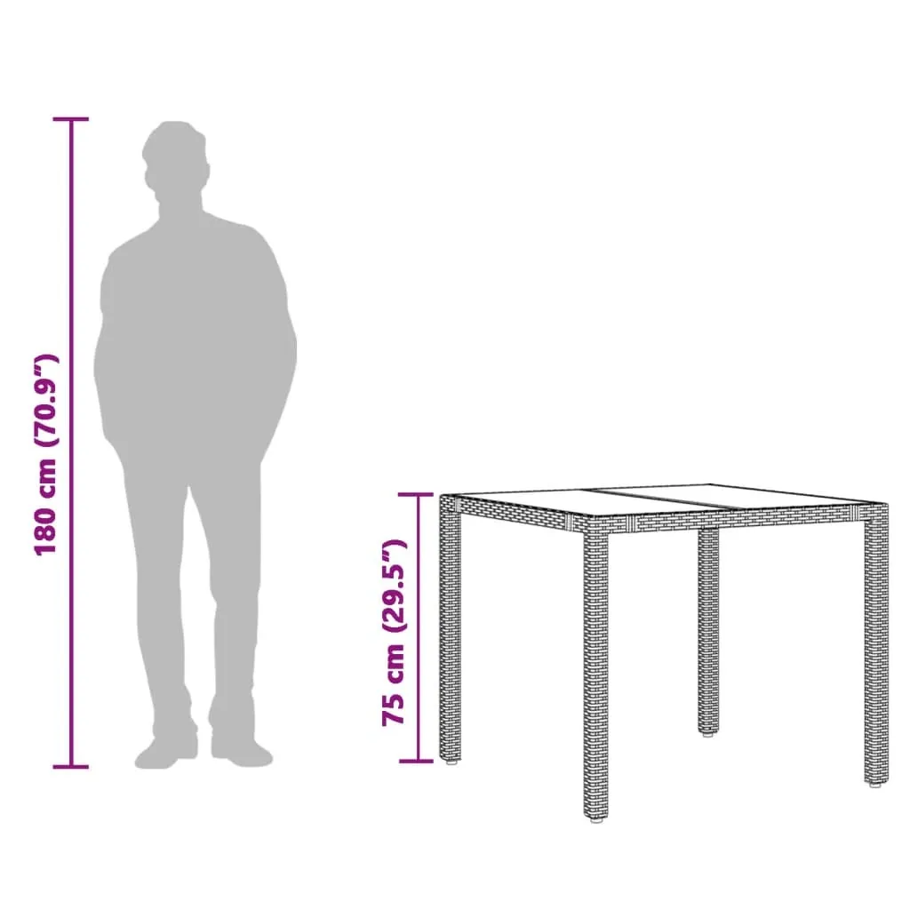 Table extérieure robuste 90x90 cm verre noir et polyrotin résistant - 9