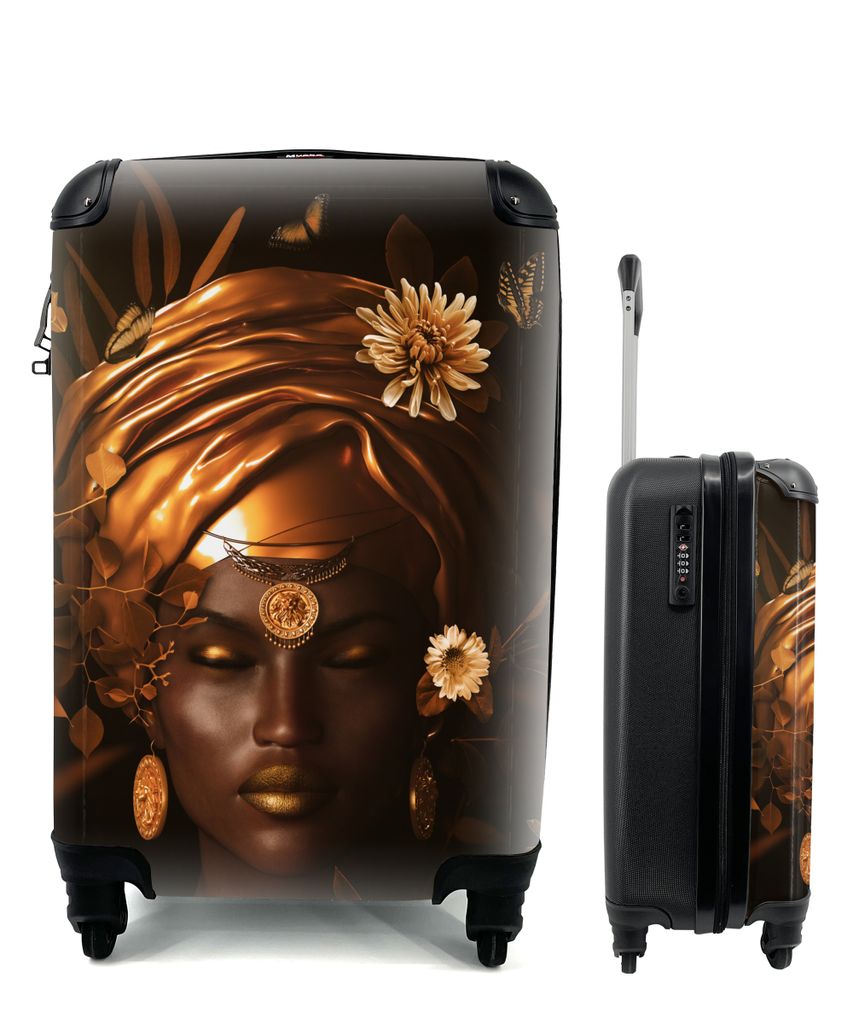MuchoWow Koffer Handgepäck Trolley Rollkoffer Kleine Reisekoffer mit 4 Rollen - Frau - Blumen - Accessoires - Cabin Size < 55x40x23 cm & 55x40x2...