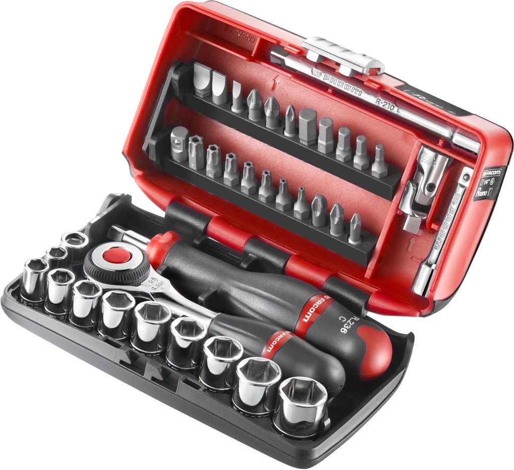 Facom R.360NANO-U1 Nano-Ratschen-Steckschlüsselsatz mit drehbarem Griff 1/4" (38-teilig)