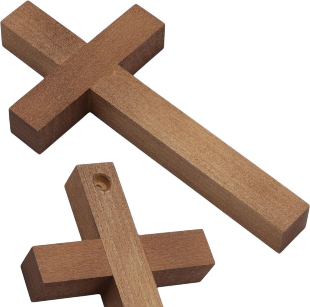 HOLZKREUZ AUS BUCHENHOLZ, BRAUN, KLEIN, zum Aufhängen an der Wand, 18 x 9 cm