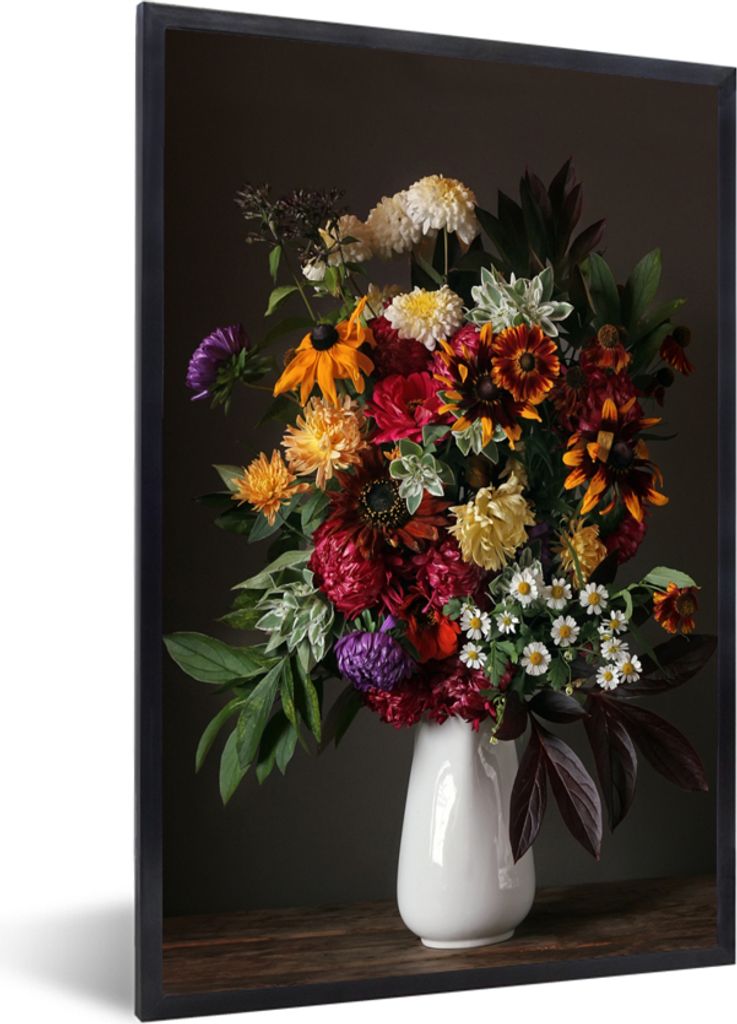 MuchoWow Gerahmtes Poster Stillleben - Blumenstrauß - Farbe 40x60 cm - Poster mit Schwarzem Bilderrahmen Wandposter Rahmen Foto Bilder - Papierd...