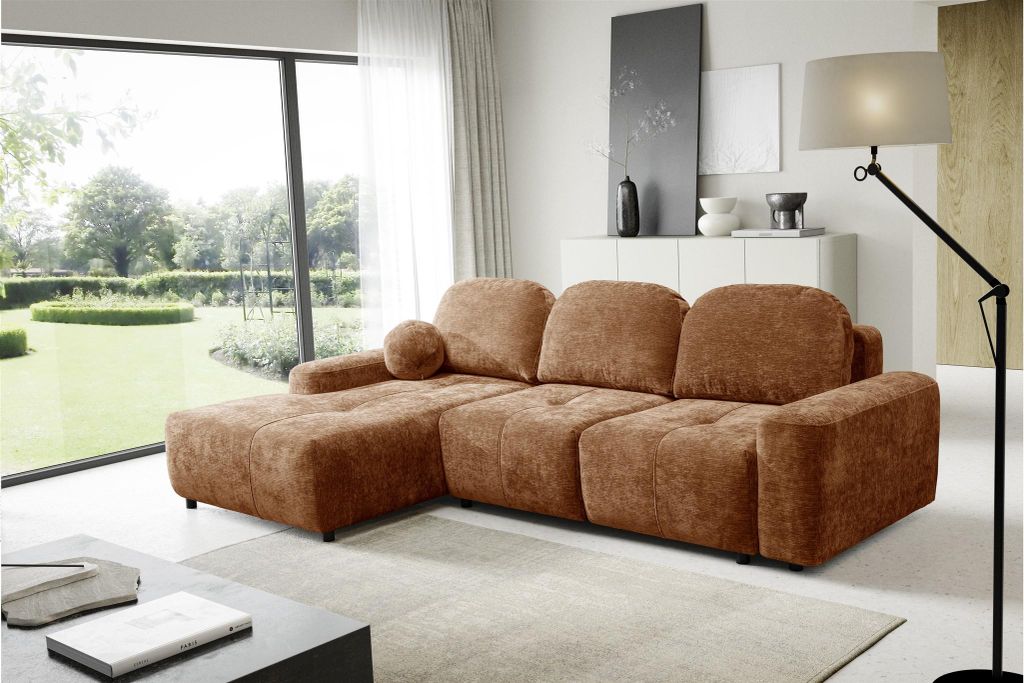 Ecksofa Schlafsofa Sofa ARGOS in Stoff Vibe Rostbraun Ottomane Links