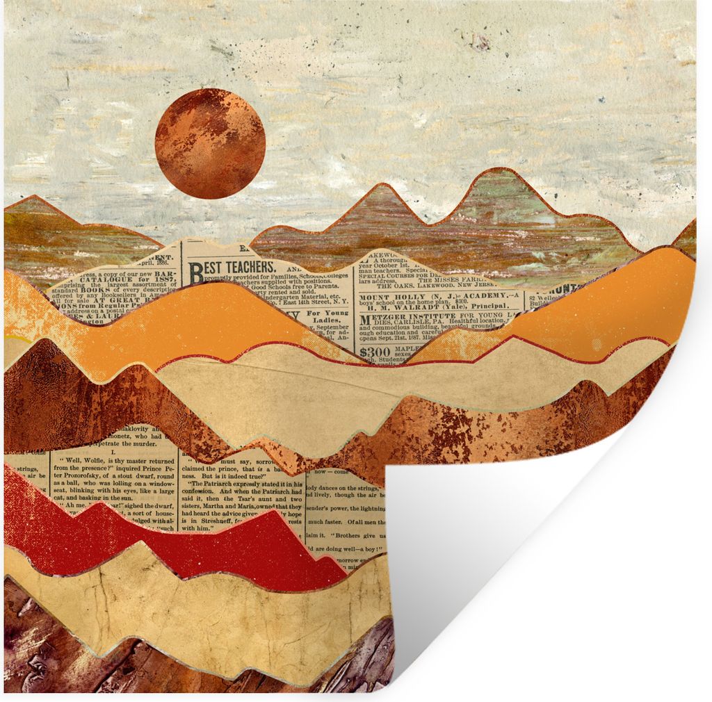 MuchoWow Wandtattoo Wandsticker Wandaufkleber Vintage - Zeitung - Bronze - Abstrakt - Landschaft - Farben 50x50 cm Selbstklebend und Repositionie...