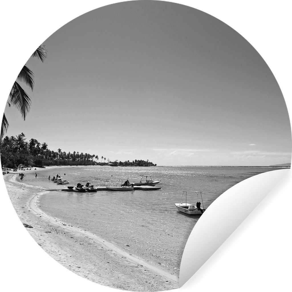 MuchoWow Runde Wandtattoo - Wandsticker Tapete Aufkleber Der Strand von Mo'orea in Schwarz und Weiß Ø 50 cm Selbstklebend und Repositionierbar ...
