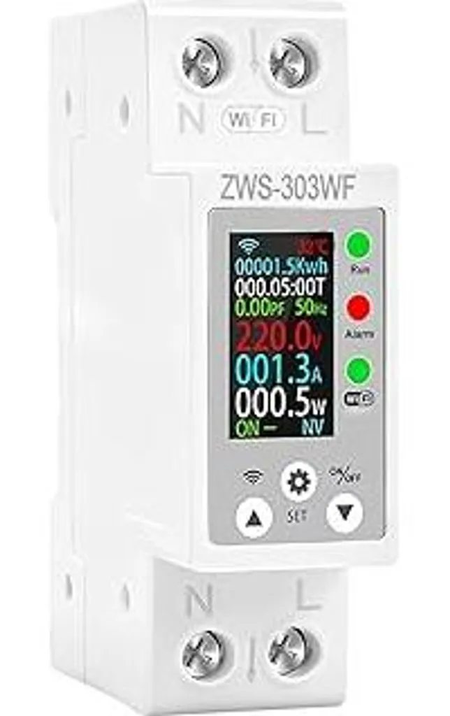 Contatore elettrico intelligente Wlan AC 80-300V/63A Contatore elettrico su guida DIN Contatore elettrico digitale LCD Sovratemperatura Sovracorrente Sovraccarico Protezione ritardata contro le perdite Bianco ZWS-303WF (versione inglese)