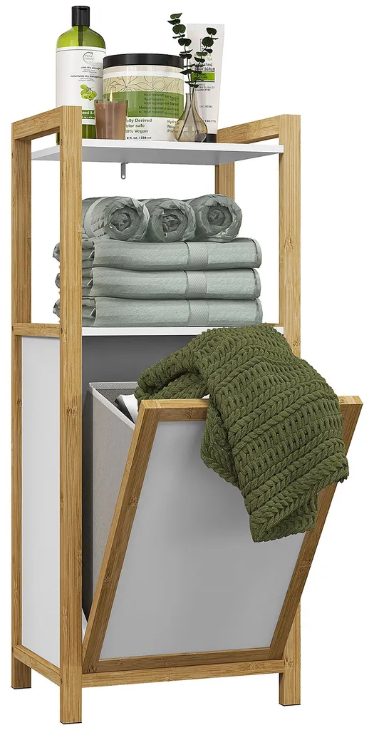 Rangement linge salle de bain en bambou : solution gain de place 40cm