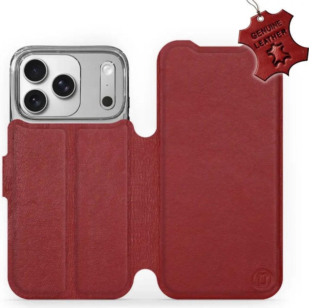 Echtleder Handyhülle für iPhone 17 Pro, Mobiwear Leather, Dunkelrot