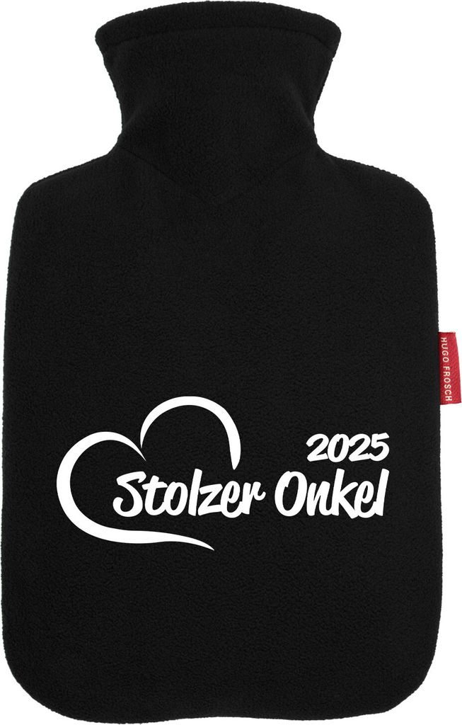 Huuraa Wärmflasche Stolzer Onkel 2025 Herz 1,8 Liter Black Classic Veloursbezug Bettflasche Geschenkidee