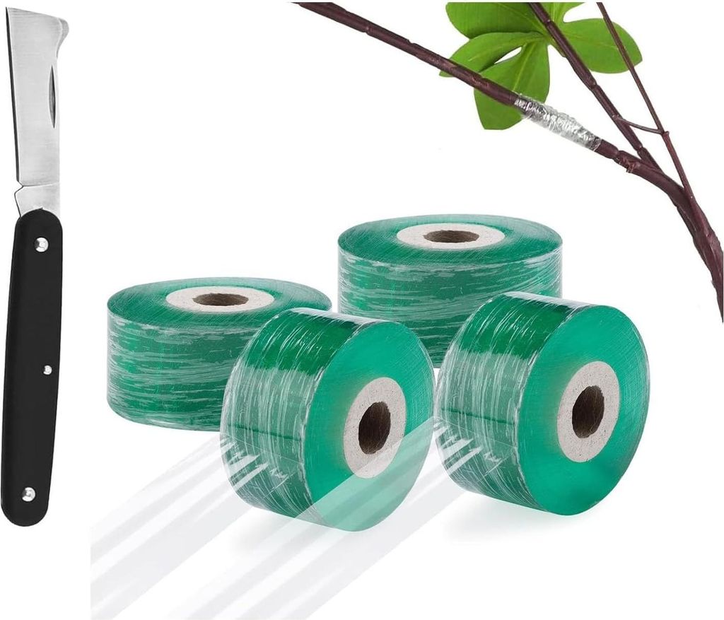 4 Stück Veredelungsband Veredelungstape mit Gartenmesser Dehnbares und transparentes, Veredelungsband für Garten Baumschulen Band Biologisch abba...