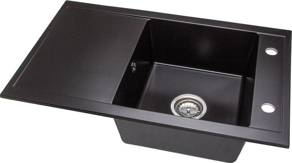 Granit Spüle + Siphon Küchenspüle DG019 77x48cm viele Farbvarianten Schwarz