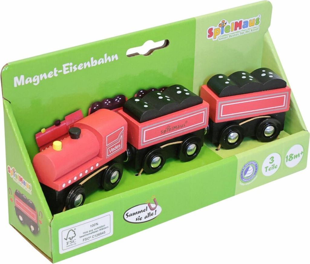 Drewniana kolejka magnetyczna SpielMaus, 3 szt Zdjęcie produktu 