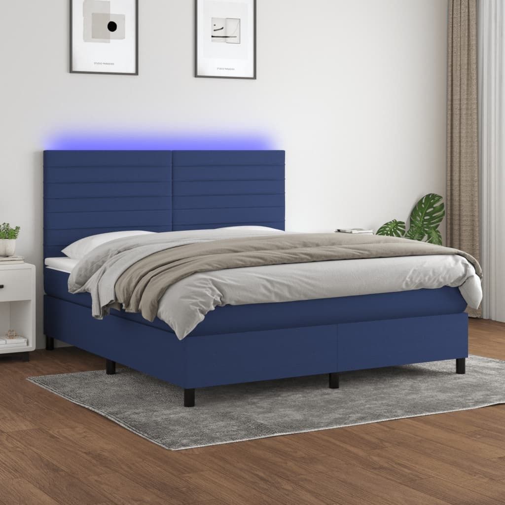 Maison Exclusive - Boxspringbett mit Matratze & LED Blau 160x200 cm Stoff
