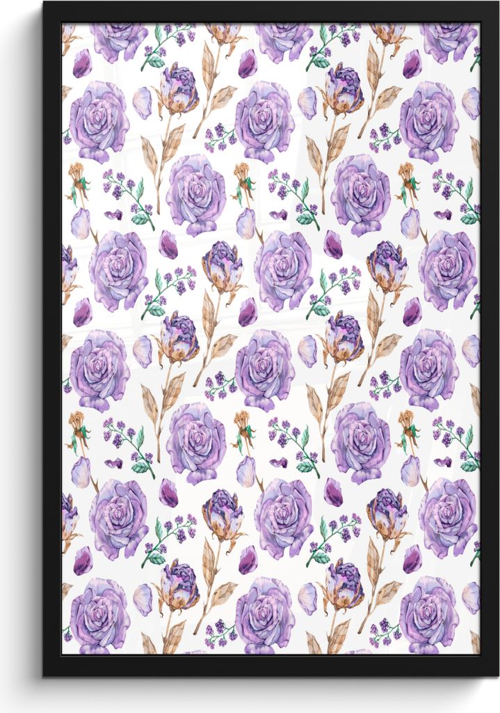 MuchoWow MuchoWow Gerahmtes Poster Blumen - Rosen - Muster 40x60 cm - Poster mit zchwarzem Bilderrahmen - Papierdruck - Wandbilder