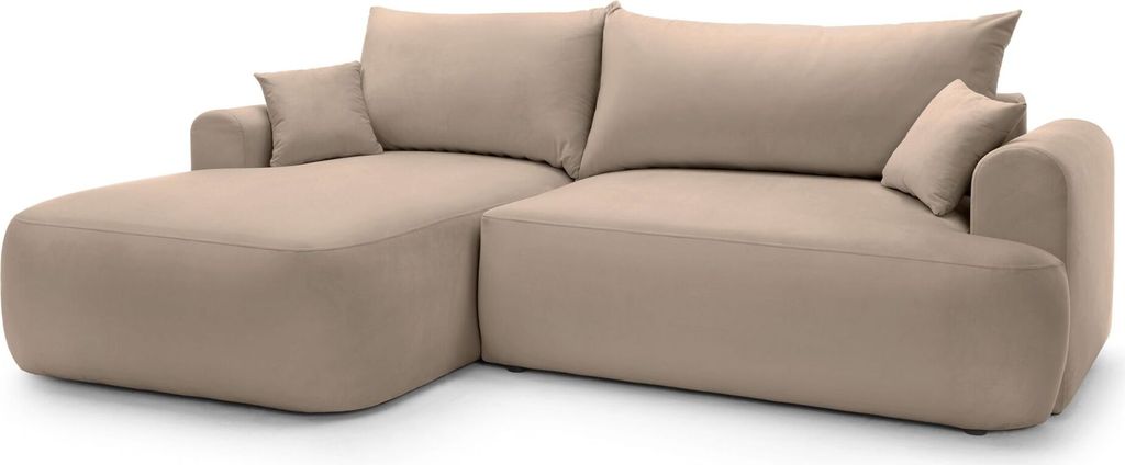 Selsey OVO - Ecksofa mit Schlaffunktion, Stauraum und Samtbezug, beige, links