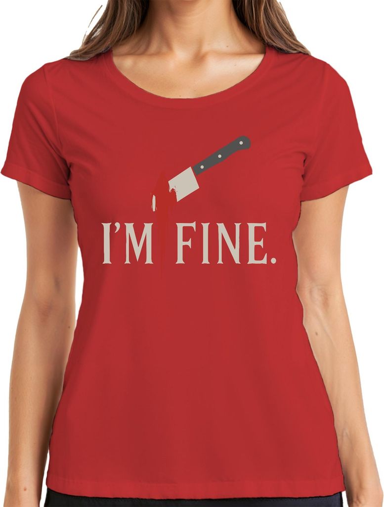 I'm fine blutiges Beil Horror Halloween sarkastisch düster Crime Damen T-Shirt, Rot, L