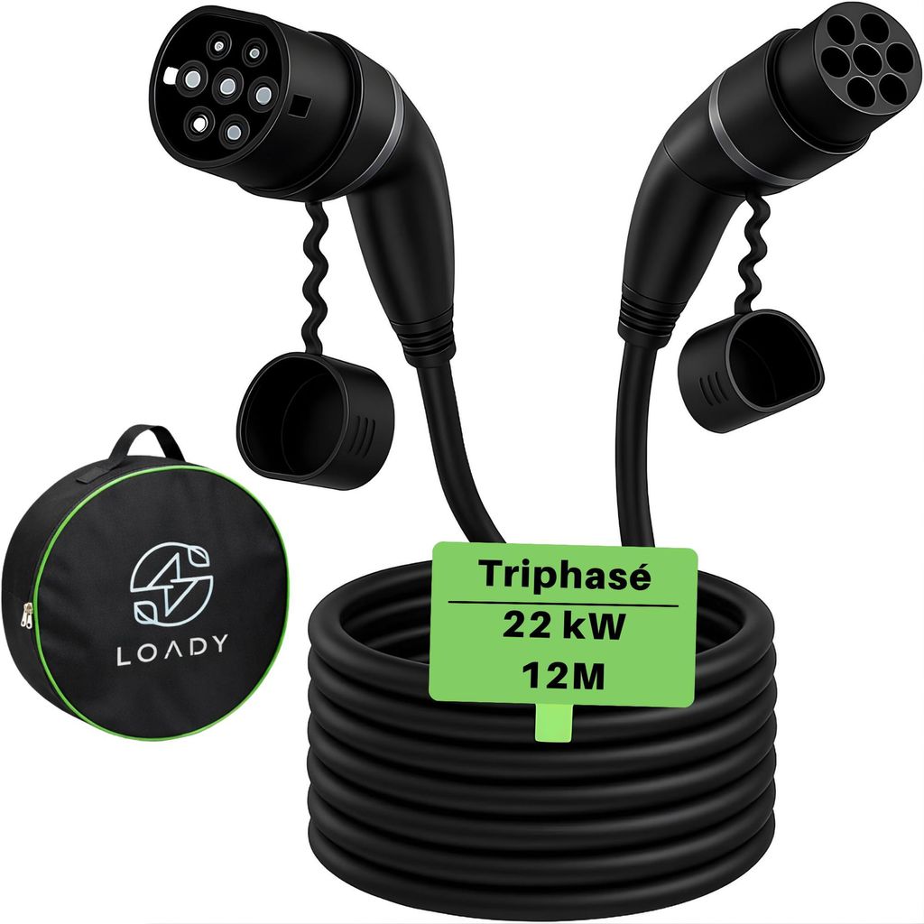Câble de recharge de type 2, 22 kW, triphasé, 12 m, mode 3, Image du produit 