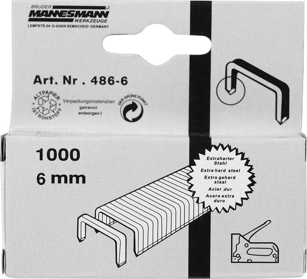 Ersatzklammern 486-06 6mm 1000 Stück Packung mit 300 Stück Produktbild 