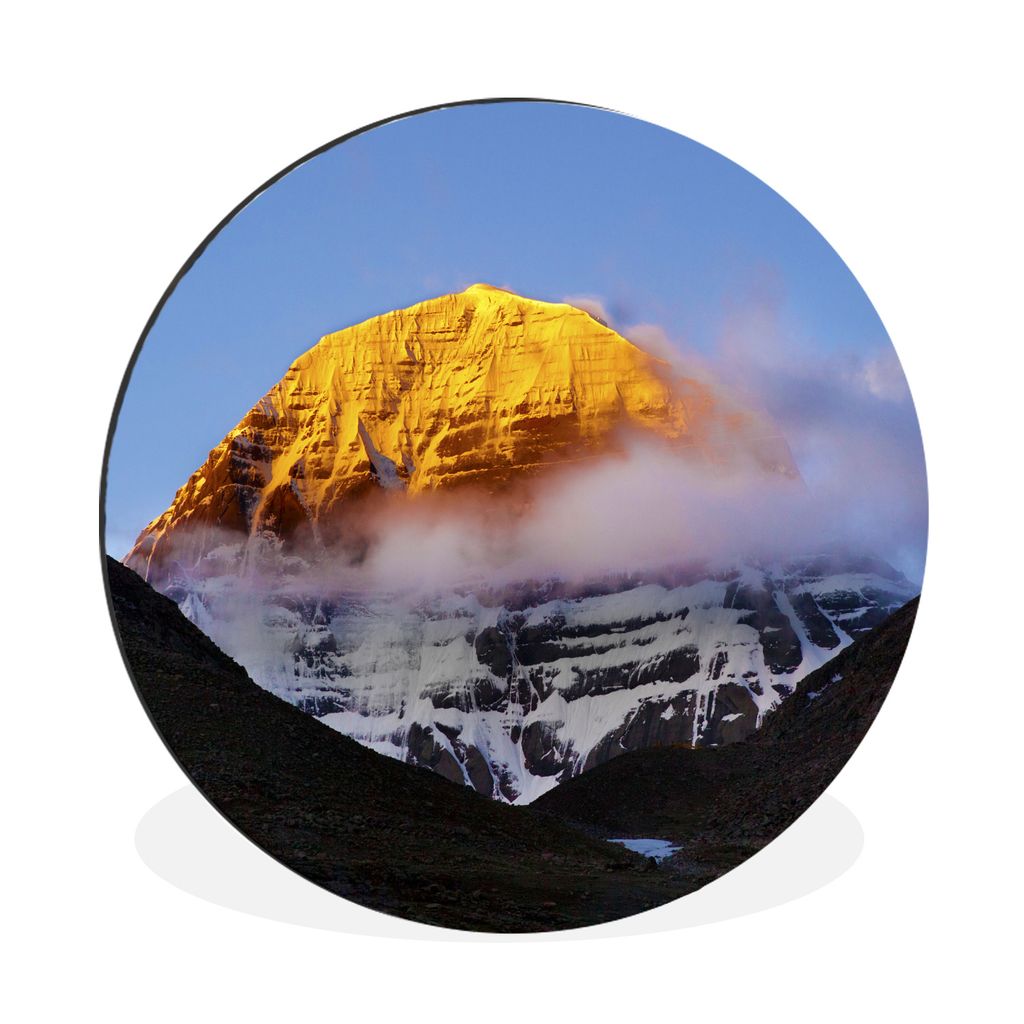MuchoWow Aluminium Wandkreis Sonnenuntergang über dem Kailash in Tibet Ø 60 cm Wanddeko Modern Wohnzimmer - Wand Kreis - Wandbild - Schlafzimme...