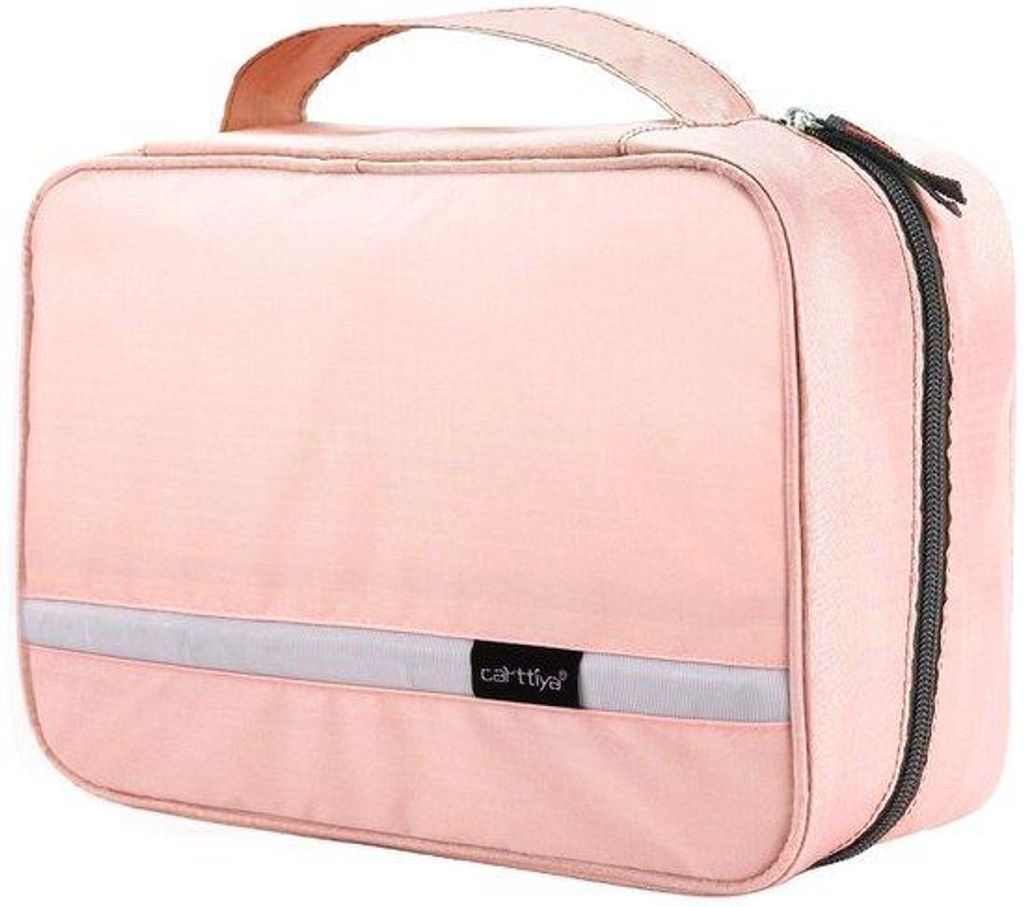 Große Kosmetiktasche, Reisetasche, Kosmetiktasche, Make-up-Tasche, Toilettentasche mit Haken, rosa