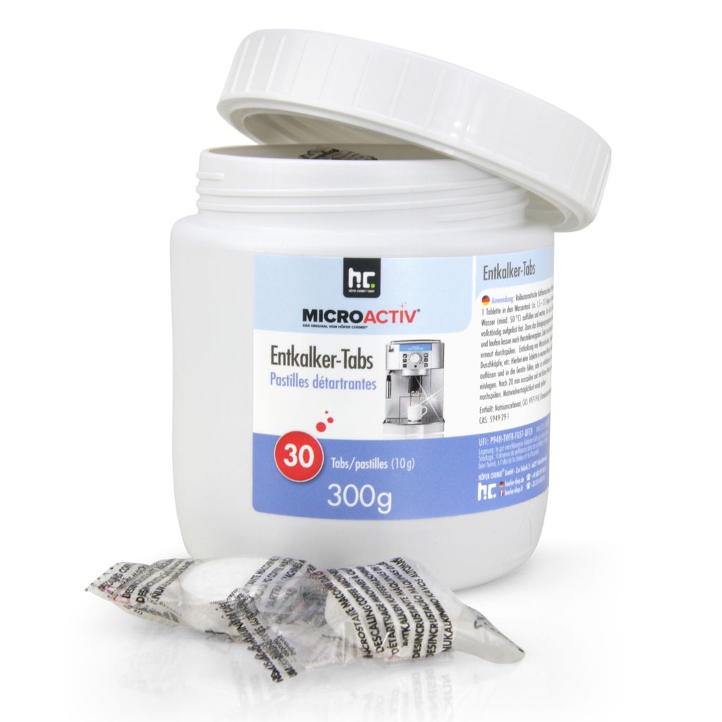 1x300 g Microactiv Entkalker Tabs für Kaffeemaschinen & Haushaltsgeräte - schnelle und effektive Reinigung im Haushalt