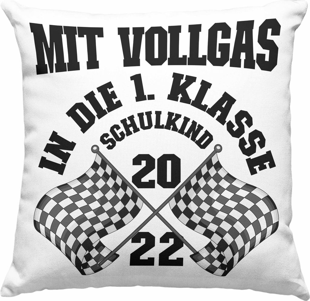 Trendation - Einschulung Junge Geschenk für Schultüte Füllung Deko-Kissen mit Füllung 40x40 Schulstart 1. Schultag Schuleinführung Schulanfang...