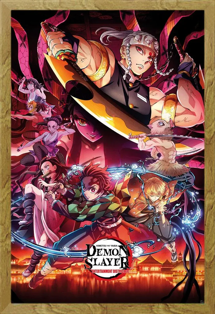 Décoration murale Demon Slayer : Poster encadré 61x91cm cadre chêne