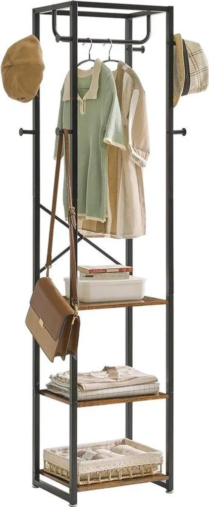 Porte-manteau vestiaire 61x34x183 cm avec meuble à chaussures compact