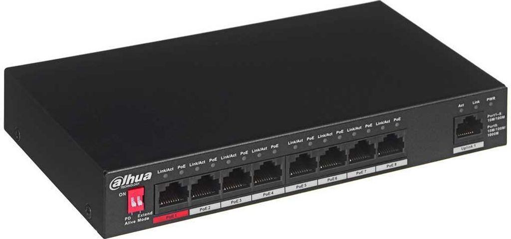 Dahua Technology PFS3009-8ET-96 Unmanaged L2 Fast Ethernet (10/100) Power over Ethernet (PoE) Schwarz