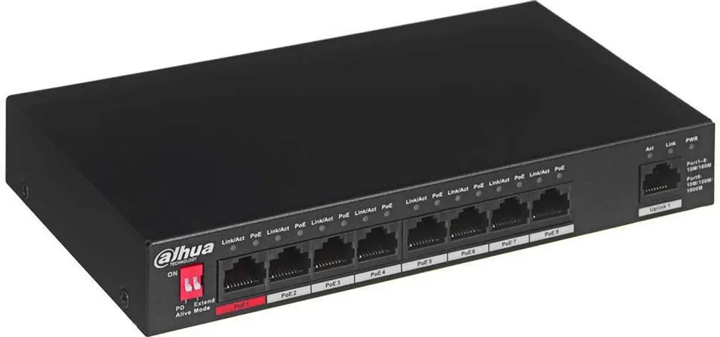 Commutateur PoE 8 Ports Dahua PFS3009-8ET-96 Haute Puissance 96W Noir