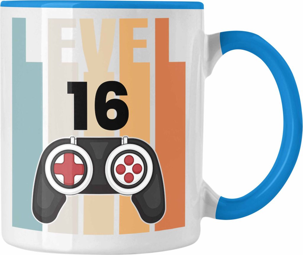 Trendation - 16. Geburtstag Tasse Gamer Jungs Jungen Geschenkidee zum Geburtstag Lustig Sechszehn (Blau)