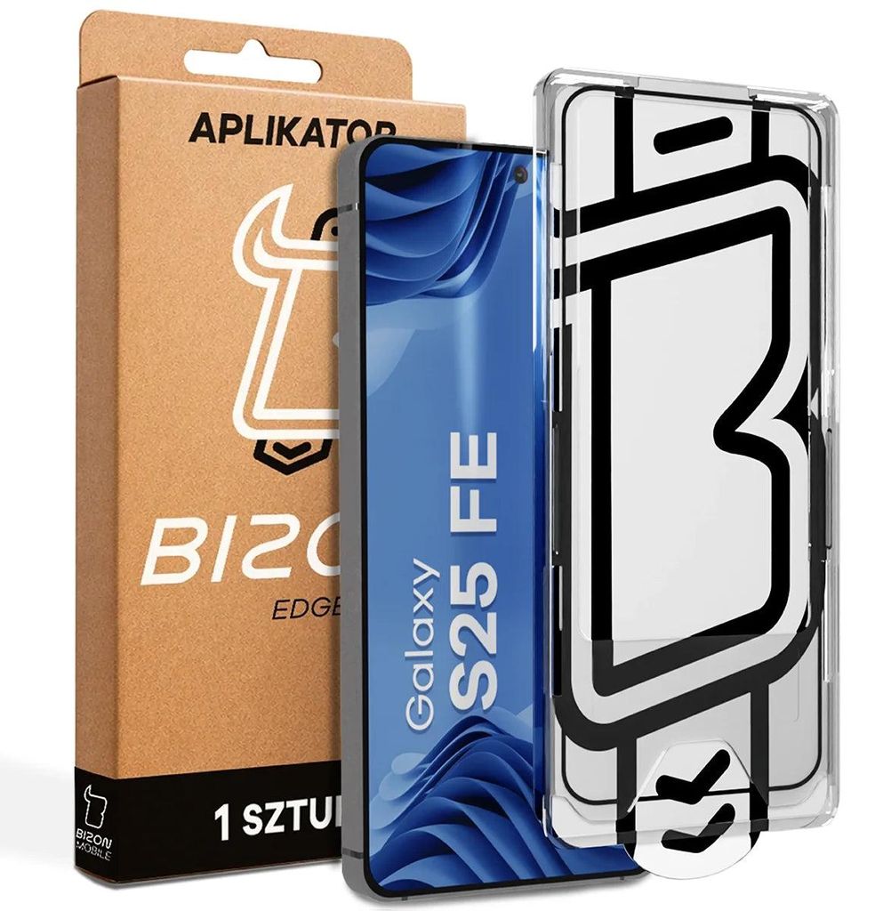 Gehärtetes Glas mit Applikationsrahme für Galaxy S25 FE, Bizon Glass Aplikator Edge, 1 Set