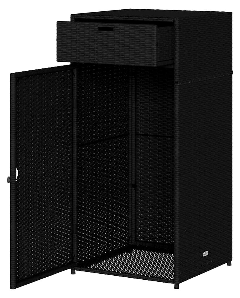 Gartenschrank, Geräteschrank mit großzügigem Stauraum, Beistellschrank mit Türen, Balkonschrank, Terrassenschrank, Schwarz Poly Rattan