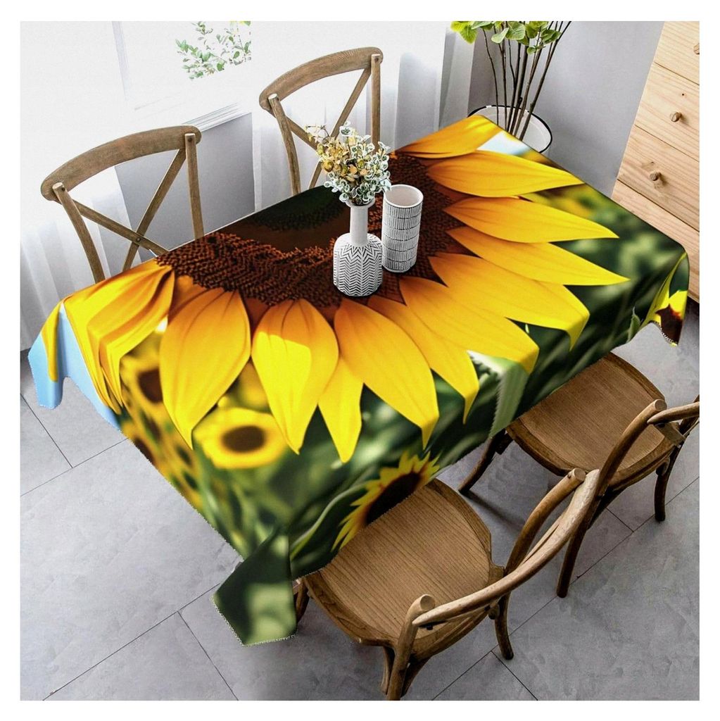 Rechteckige Tischdecke mit Sonnenblumenmuster für Picknick, Terrasse und Partys