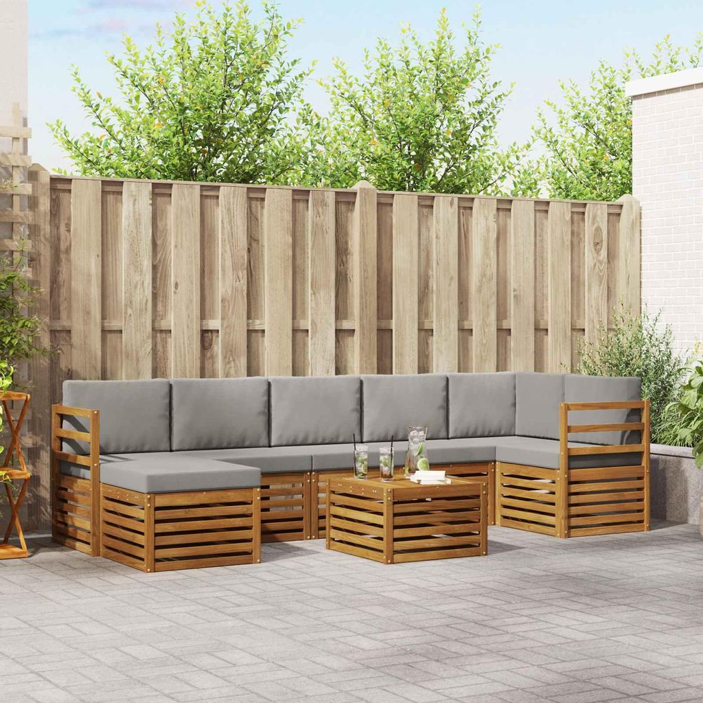 "2026 Aktion"Sofagarnitur - CLORIS - Balkonmöbe/Sitzgruppe - 8 pcs - Moderne Design - Natürlich und Hellgrau Massivholz Akazie - Gartensofas Prom...