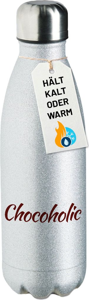 Huuraa Trinkflasche Chocoholic Schriftzug 500ml Silver Edelstahl Wasserflasche Trinkflasche Geschenkidee