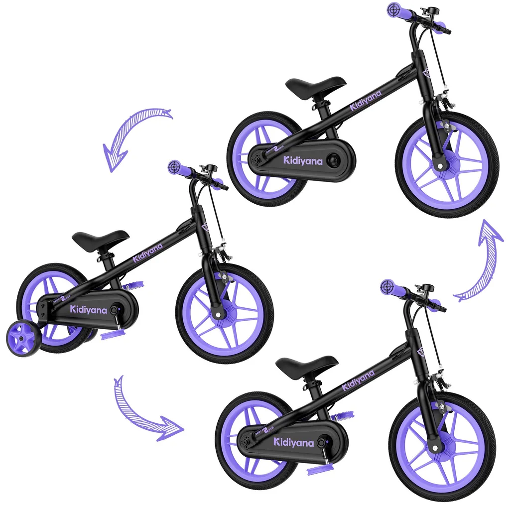 Vélo enfant Kidiyana 3 en 1 de 12 pouces avec petites roues amovibles