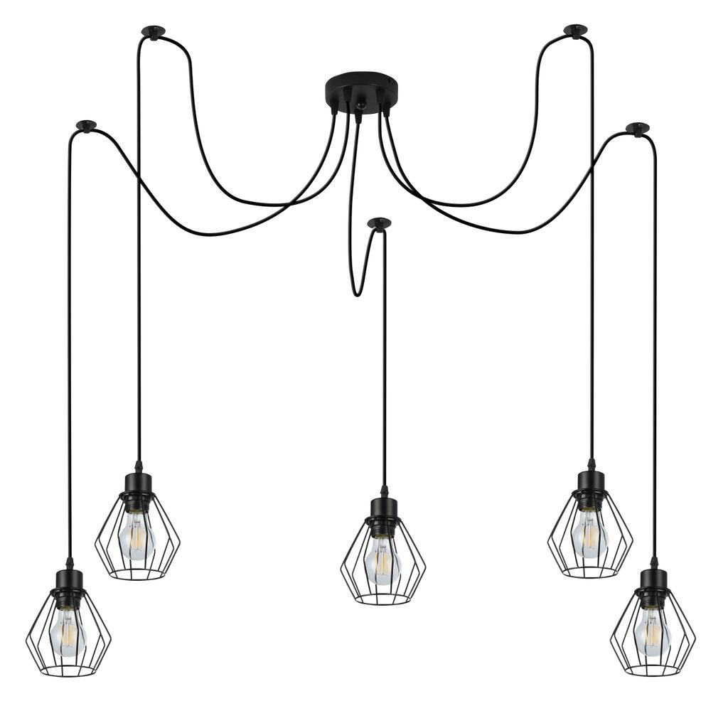 MasterLED Pendelleuchte 5-flammig E27 Schwarz Loft Design verstellbar für Esstisch Wohnzimmer