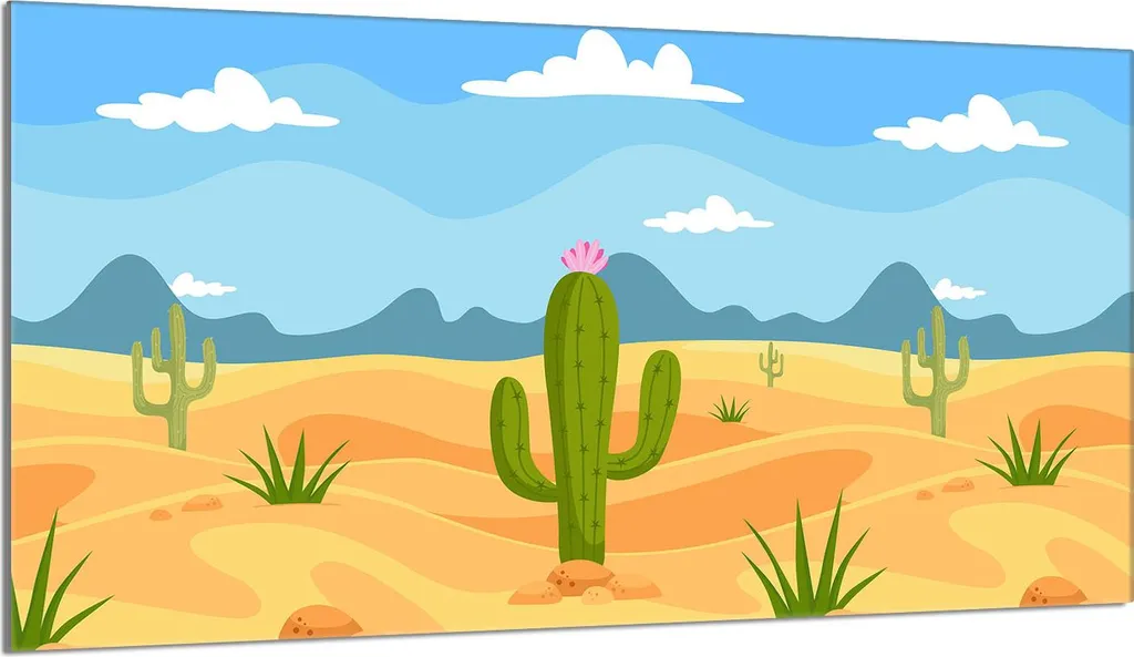 Copri Piano Cottura 90x52 Design Cactus Montagne - Vetro Temperato